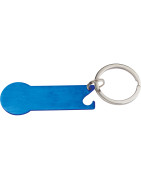 Metalowy brelok z otwieraczem i żetonem do wózka – znakowanie logo