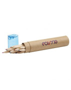 Zestaw 12 drewnianych kredek w tubie z temperówką  z logo firmy