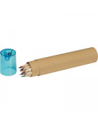 Zestaw 12 drewnianych kredek w tubie z temperówką  z logo firmy