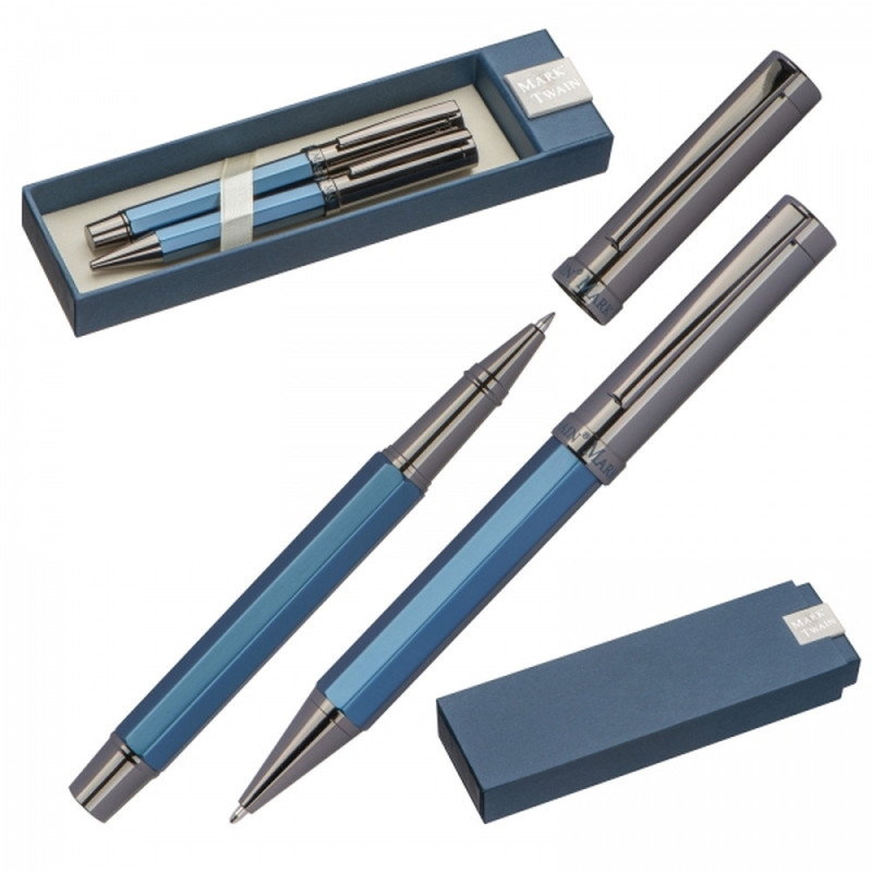 Zestaw piśmienniczy Mark Twain – długopis i pióro kulkowe sześciokątne
